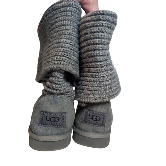 UGG Australia Boots Cardy Classic Knit Tall Gray Cozy Sweater Sz 7 Boho Peasant - Picture 9 of 9